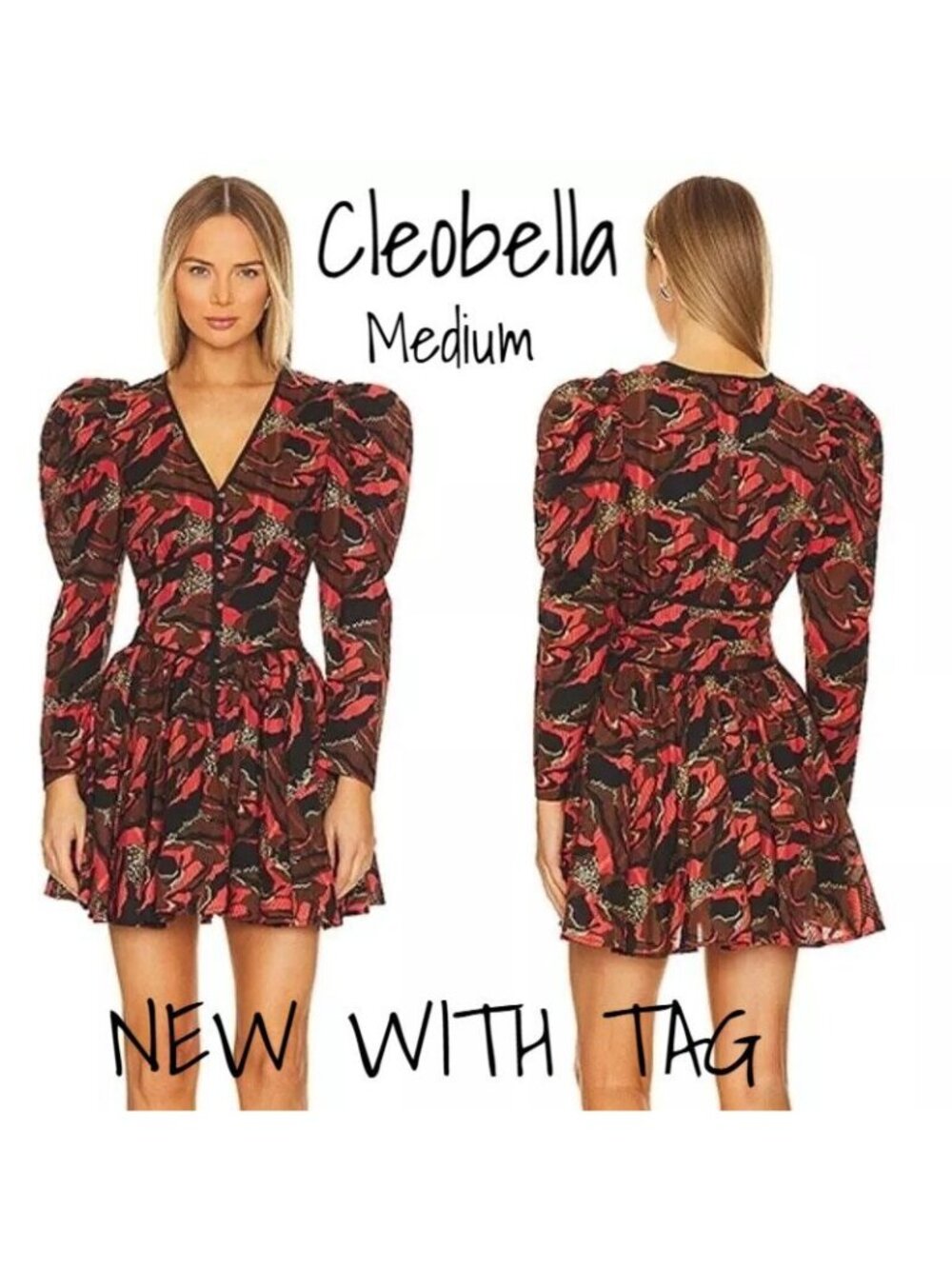Cleobella Reagen Puff Sleeve V-Neck Mini Dress - Canyon Fit & Flare, Medium New